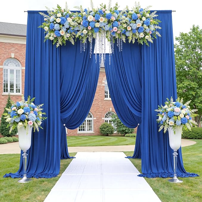 60ftx12ft Wrinkle Free Royal Blue Backdrop Curtain, 12 Panels 12FT Height Royal Blue Wedding Backdrop Drapes, Silky Polyester Back Drop Cloth for Birthday Photography Background Party Backdrop Draping