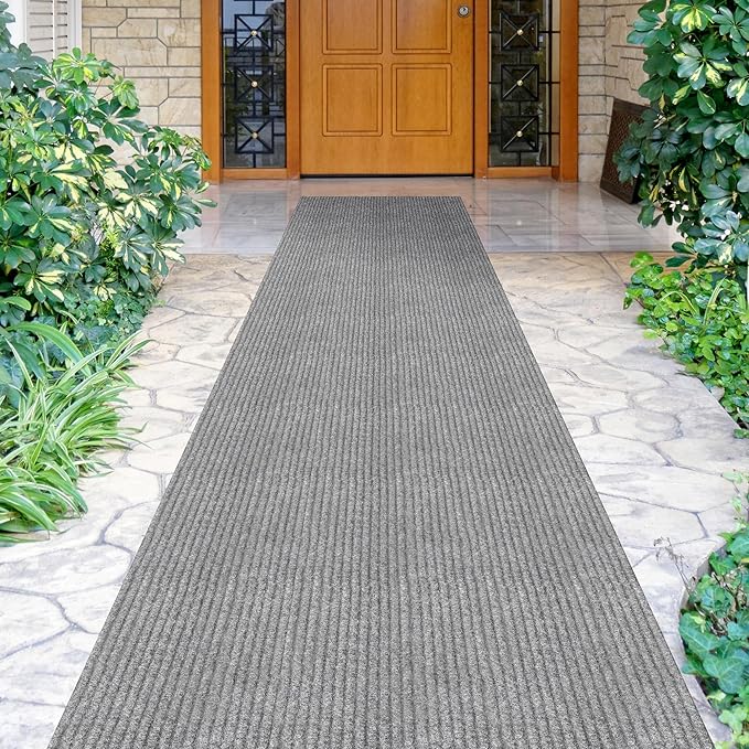 Ottomanson 2' x 10' Hallway Runner with Scraper Pile Extra Durable Non-Slip Rug Mat for Indoor & Outdoor Use - Ideal for Kitchen, Entryway, Patio & Garage - High-Traffic Carpet, Gray