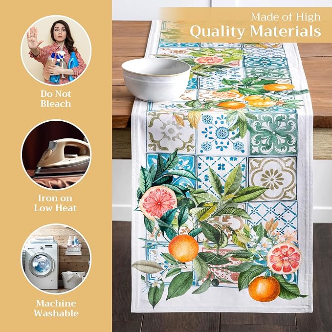 Maison d' Hermine Table Runner 100% Cotton Double Layer Table Runners 72 inches Long Decorative for Home Kitchen Dining Party Baby Shower Wedding Bridal Shower Spring Summer (Agrume, 14.50" x 72")