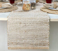 Chardin home Natural Jute Table Runner 13x90 Inch – Vintage Boho Rustic Table Decor – Handwoven Table Runner in Natural Jute and Ivory – Farmhouse Dining or Console Table Accent