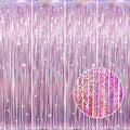 GOER 3.2 ft x 8.2 ft Metallic Tinsel Foil Fringe Curtains Party Photo Backdrop Party Streamers for Birthday,Graduation,New Year Eve Decorations Wedding Decor(4 Packs,Laser Pink)
