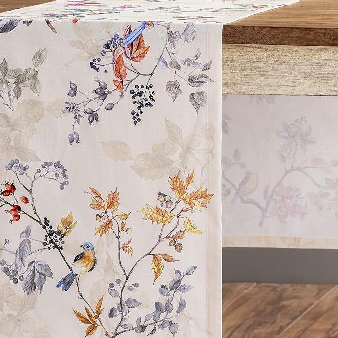 Maison d' Hermine Table Runner 100% Cotton Single Layer Table Runners 90 inches Long for Thanksgiving Christmas Decorations Home Kitchen Dining Party Wedding (Equinoxe - Beige, 14.5" x 90")