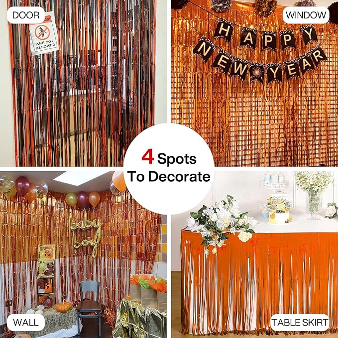 ParyWoo Orange Streamers 2pcs Tinsel Backdrop 8.2FT Metallic Orange Foil Fringe Streamer Curtains Photo Booth Backdrop for Halloween Graduation Baby Shower Bachelorette Wedding Party Decorations