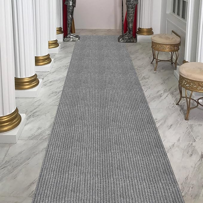 Ottomanson 2' x 25' Hallway Runner with Scraper Pile Extra Durable Non-Slip Rug Mat for Indoor & Outdoor Use - Ideal for Kitchen, Entryway, Patio & Garage - High-Traffic Carpet, Gray
