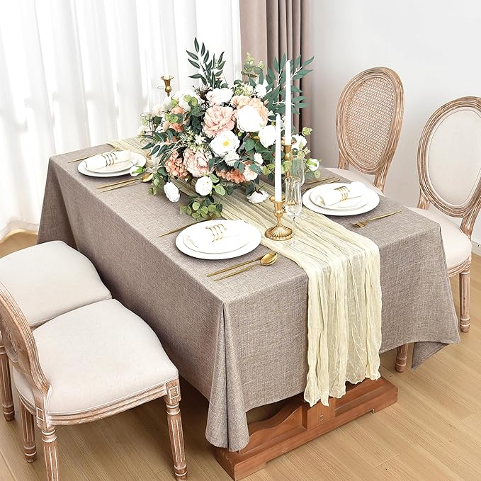 Fitable Faux Linen Tablecloths for Rectangle Tables: Water & Stain Resistant Farmhouse Table Cloth, Washable Burlap Textured Table Covers for Kitchen Dining Party(2 Pack, 60x84 Inch, Nature)