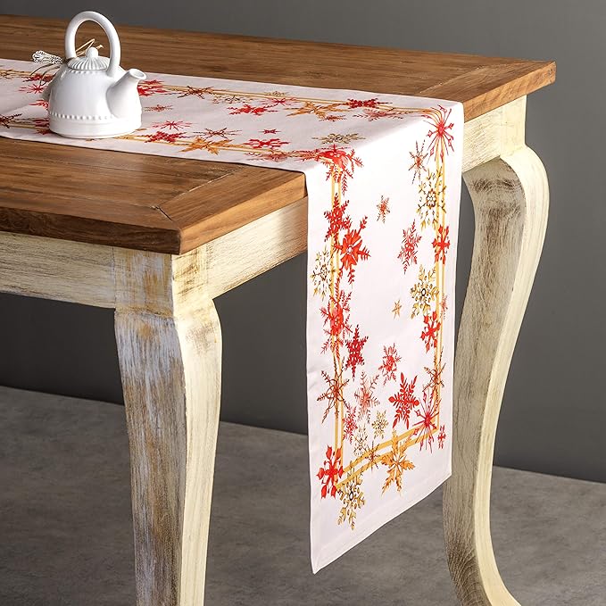 Maison d' Hermine Table Runner 100% Cotton Single Layer Table Runners 90 inches Long for Thanksgiving Christmas Decorations Home Kitchen Dining Party Wedding (Crystal Star, 14.5" x 90")