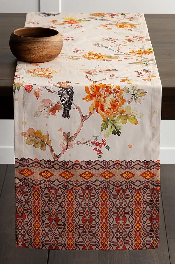 Maison d' Hermine Table Runner 100% Cotton Single Layer Table Runners 48 inches Long for Thanksgiving Christmas Decorations Home Kitchen Dining Party Wedding (Kelim - Prairie, 14.5" x 48")