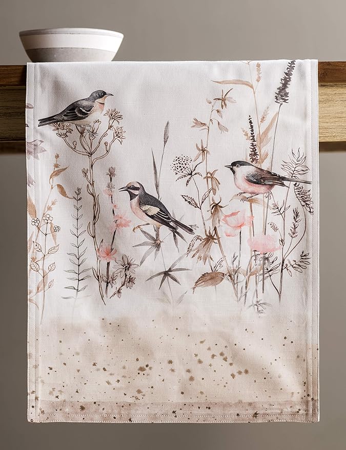 Maison d' Hermine Table Runner 100% Cotton Double Layer Table Runners 108 inches Long Decorative for Home Dining Party Wedding Bridal Shower Spring Summer (Meadow Florals - Brown, 14.50" x 108")