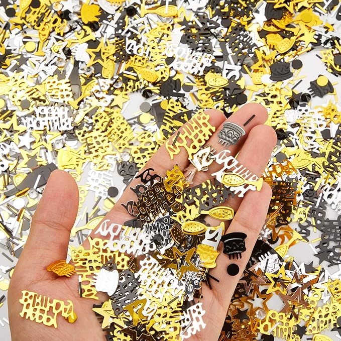 Sumind 3000 Pcs 21st Birthday Metallic Foil Confetti Table Scatter Decorations for Birthday Party DIY Arts and Crafting, Gold, Black and Silver