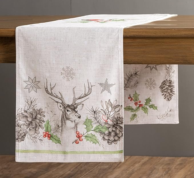 Maison d' Hermine Table Runner 100% Cotton Double Layer Table Runners 72 inches Long for Thanksgiving Christmas Decorations Home Kitchen Dining Party Wedding (Christmas Dew, 14.5" x 72")