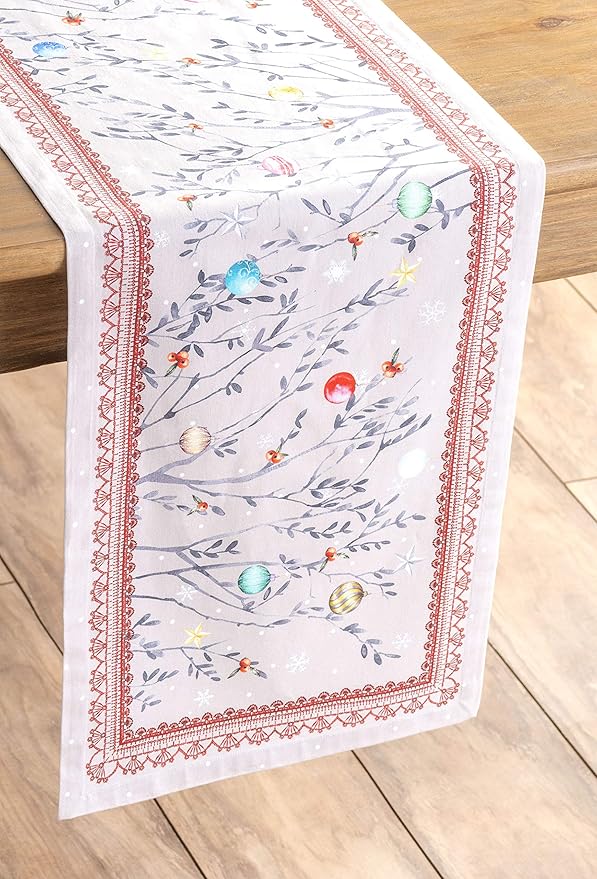Maison d' Hermine Table Runner 100% Cotton Single Layer Table Runners 108 inches Long for Thanksgiving Christmas Decorations Home Kitchen Dining Party Wedding (Fairy Christmas, 14.5" x 108")