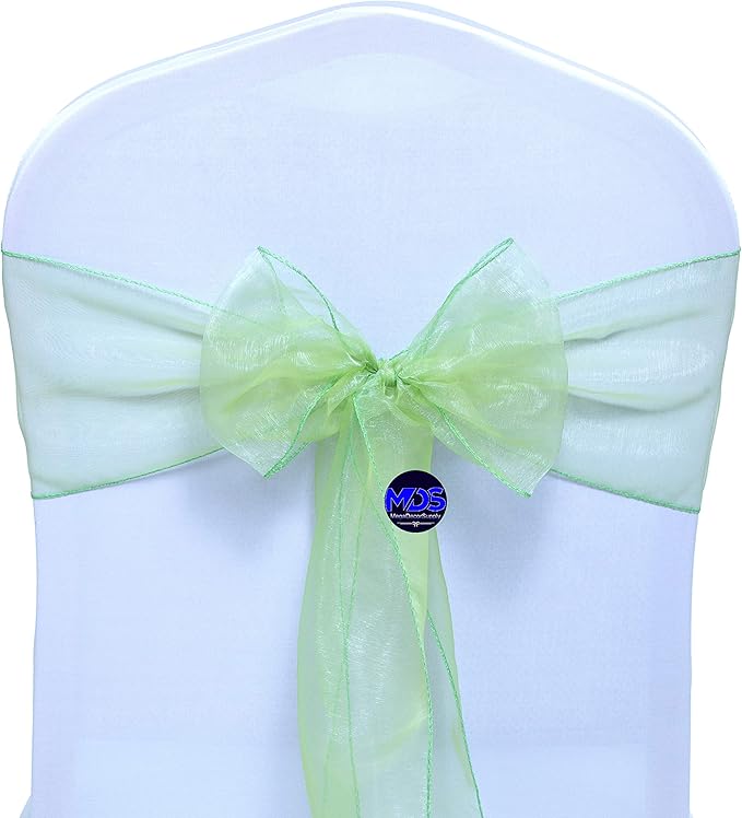 MDS Pack of 100 PCS Organza Chair Sashes Wider Dining Chair Bows Ribbon Tie Back for Wedding Party Birthday Bridal Shower Reception Event Banquet Home Chair Cover Decoration - Apple Green