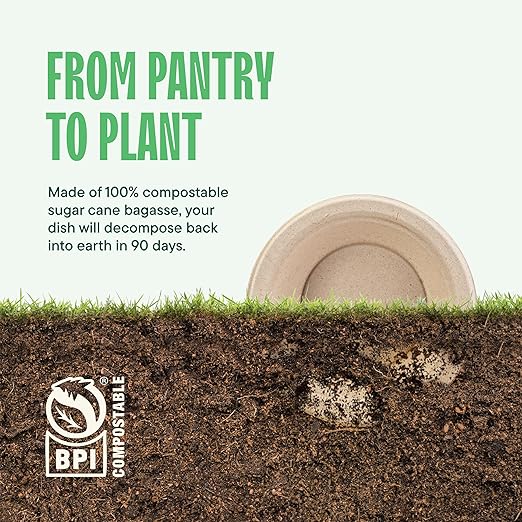 100% Compostable Paper Bowls 16 oz. [1000 Count] Heavy-Duty Soup Bowls - Natural Brown Color Unbleached Bagasse Bowls - Eco-Friendly Disposable Biodegradable Sugarcane - [Bulk Case 8/125 Pack]