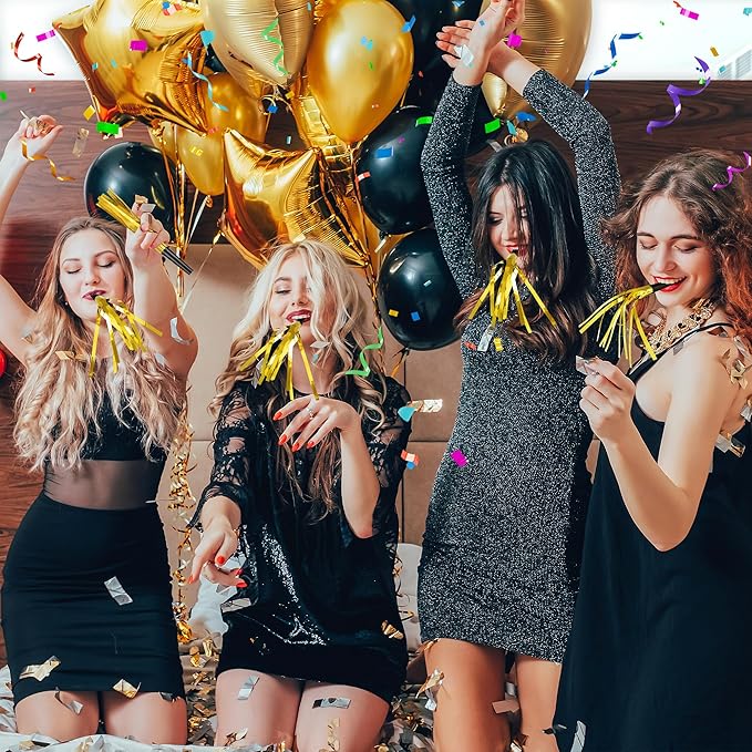 24 Pcs Glitter Noise Makers Metallic Fringed Party Blower for Adults Birthday Graduation New Years Party Favors Supplies (Gold)