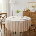 LinenZone Lace Round Tablecloth with Elegant Scalloped Bottom for Any Special Event Such as Wedding, Birthday Party, Baby Shower, Anniversary. Sits 6 to 8 People. (Linda 90 Round, Linen)