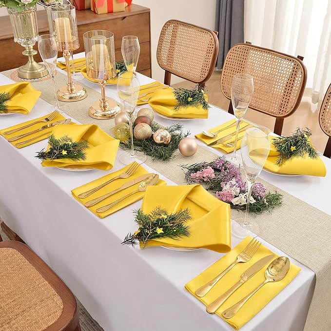 12 Pieces Gold Satin Napkins, 17" x 17" Square Table Napkins, Silky Soft Smooth Washable Napkins for Restaurant, Weddings, Dinner, Party Decoration