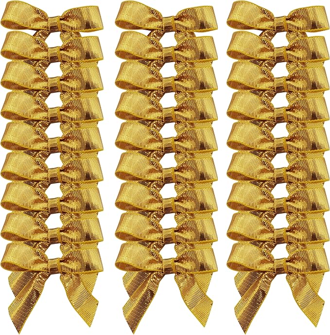 50pcs 1-1/2" Gold Satin Ribbon Bows Without Twist Ties for Gift Wrapping Packing Christmas Decoration (Gold)