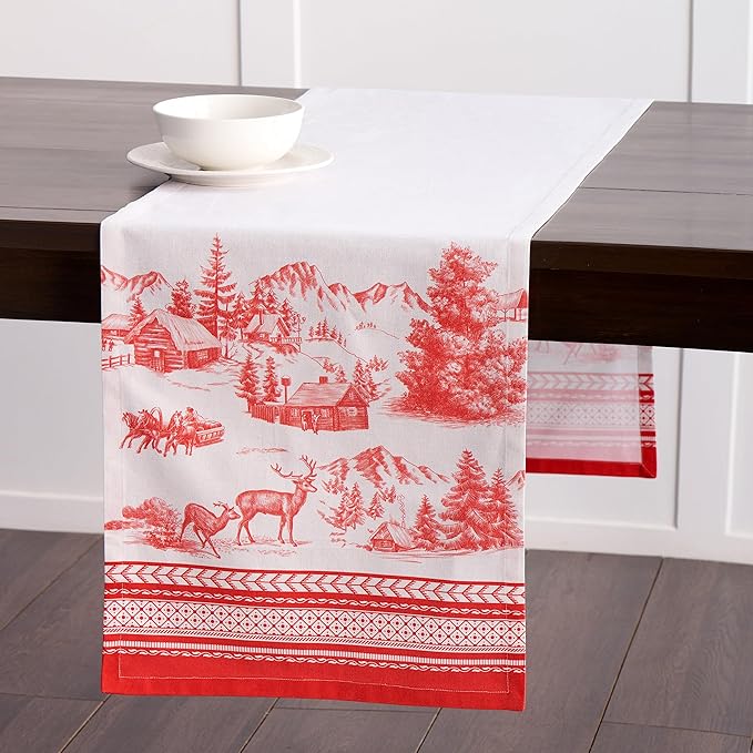 Maison d' Hermine Table Runner 100% Cotton Single Layer Table Runners 72 inches Long for Thanksgiving Christmas Decorations Home Kitchen Dining Party Wedding (Winter Jouy, 14.5" x 72")