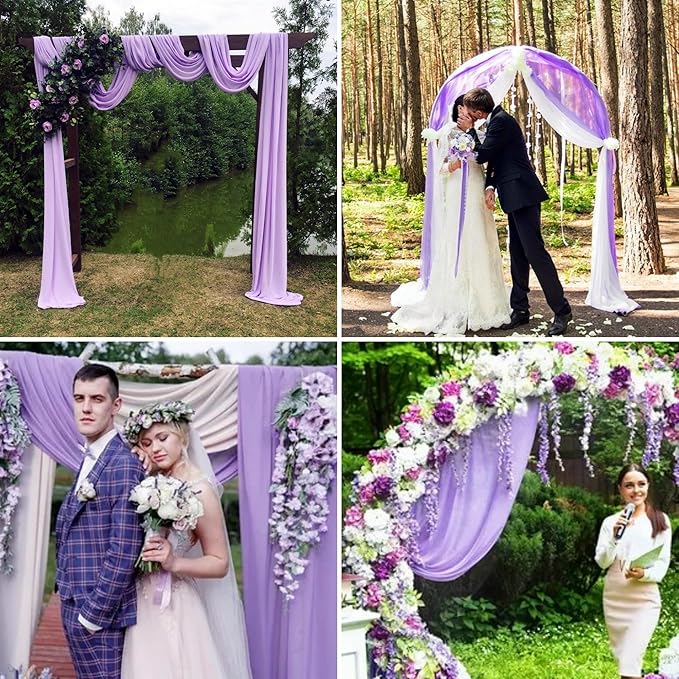 8 Panels Wedding Arch Draping Fabric 28" x 20Ft Wedding Arch Drapes Chiffon Fabric Drape Sheer Backdrop Curtain for Weddings Party Ceremony Baby Shower Arbor Drapery Reception Ceiling Decor(Lavender)