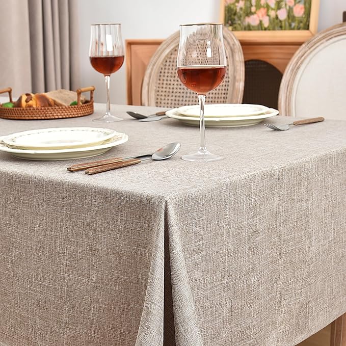 Fitable Linen Textured Tablecloths 2 Pack, Faux Burlap Rectangle Table Clothes for 6 Foot Tables, Rustic Table Covers for Buffet, Banquet, Kitchen Dining, Party, Farmhouse (Nature, 54 x 108 Inch)