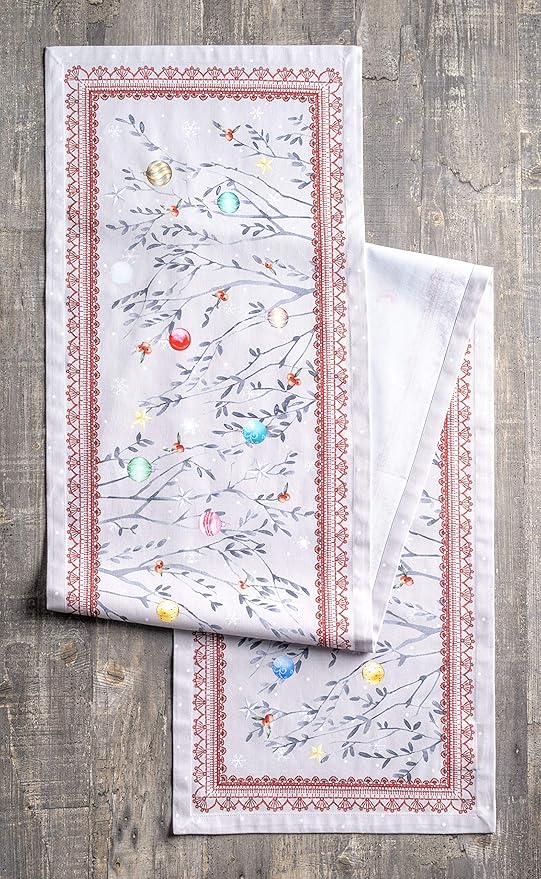 Maison d' Hermine Table Runner 100% Cotton Single Layer Table Runners 48 inches Long for Thanksgiving Christmas Decorations Home Kitchen Dining Party Wedding (Fairy Christmas, 14.5" x 48")