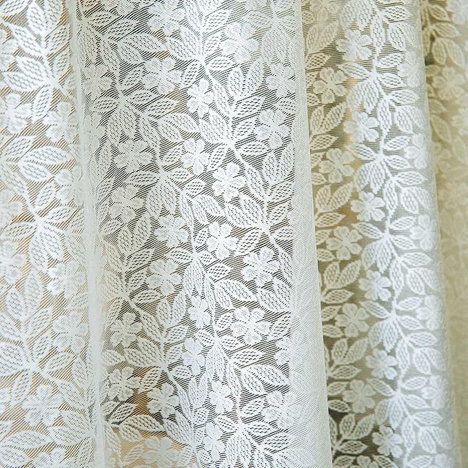 Lace Tablecloth Leaf Pattern Warp Knitting Fabric Solid White Round Table Cover for Kitchen Dining Farmhouse Wedding Party Decor Ivory, 70 Inch