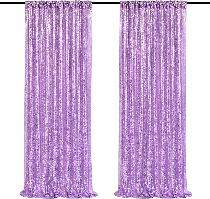 Sequin Backdrop Curtains Panels for Parties - Glitter Photo Backdrop Drapes 2 Panels 3x8FT Light Purple Curtain for Wedding Birthday Wall Decor