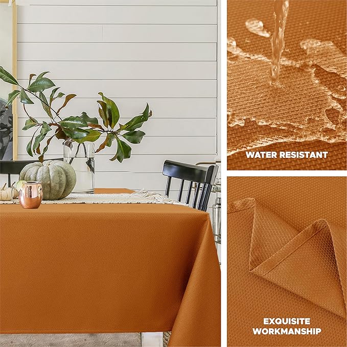Biscaynebay Fall Tablecloth Textured Fabric Square Tablecloths 90x90 Inch, Bronze Thanksgiving Autumn Harvest Water Resistant Fabric Tablecloths for Kitchen, Dining, Wedding, Parties Machine Washable