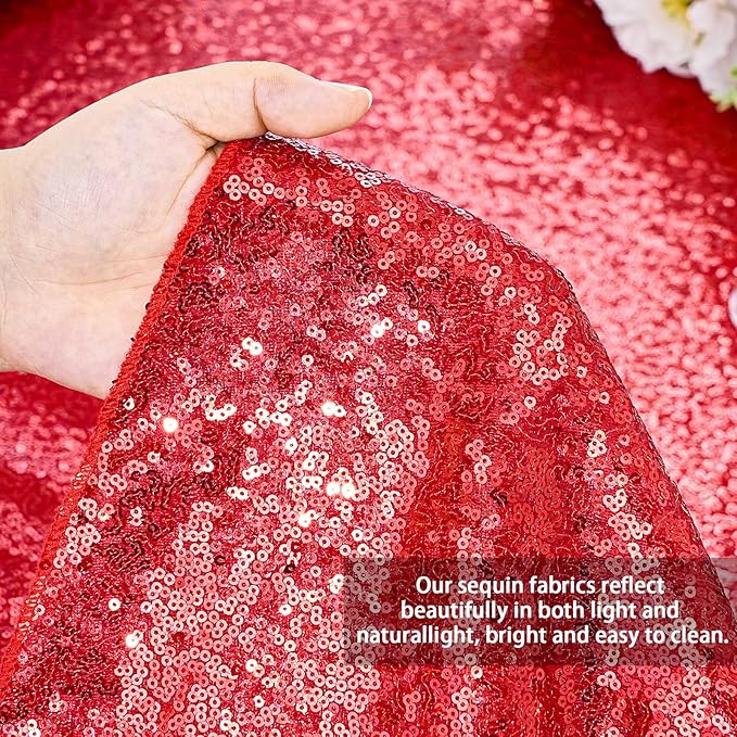 QueenDream Sequin Tablecloth 60x102 Inch Red Tablecloth Glitter Table Cloth for Bridal Shower Birthday Engagement Wedding Party Decorations