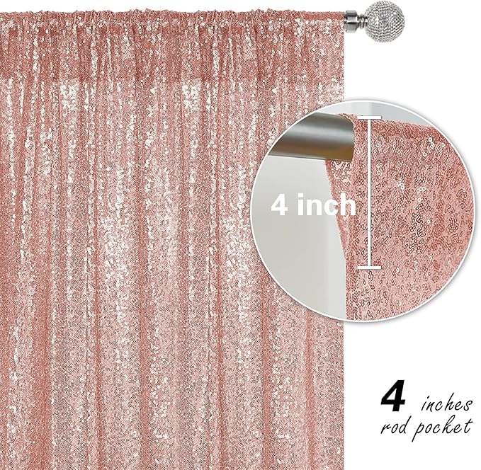 Rose Gold Sequin Backdrop Curtain 4 Pieces 2FTx8FT Glitter Photography Backdrop for Party Wedding Birthday Christmas Decorations