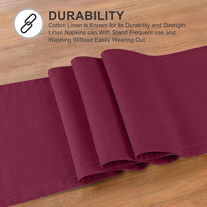Ruvanti Linen Table Runner 120 Inches, Classic Hemstitch, Washable, Reusable, Non-Slipping, Stain Resistant- Perfect for Parties, Weddings, Dinners, Thanksgiving, Christmas, Indoor use – Burgundy