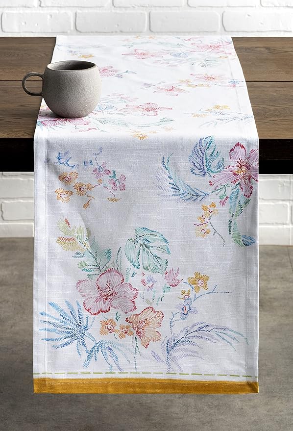 Maison d' Hermine Table Runner 100% Cotton Single Layer Table Runners 108 inches Long Decorative for Home Kitchen Dining Party Wedding Bridal Shower Spring Summer (Paradise Island, 14.50" x 108")