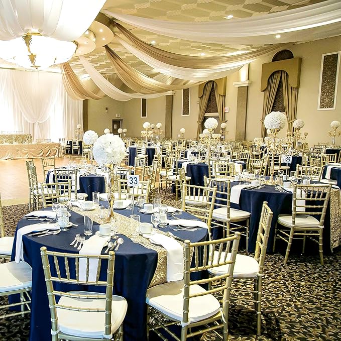 12 Pack 108 Inch Round Tablecloth, Navy Blue Polyester Table Cloth for Round Table, Fabric Washable TableCover for Wedding Party Dining TableBuffet Banquet Restaurant and Camping