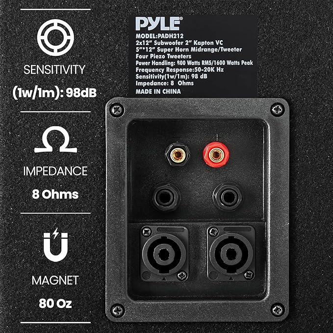 Pyle Portable Cabinet PA Speaker System - 1600 Watt Outdoor Stereo Sound Speakers w/ Dual 12" Woofers, 3.4" Piezo Tweeters, 5"x12" Super Horn Midrange, Crossover Network
