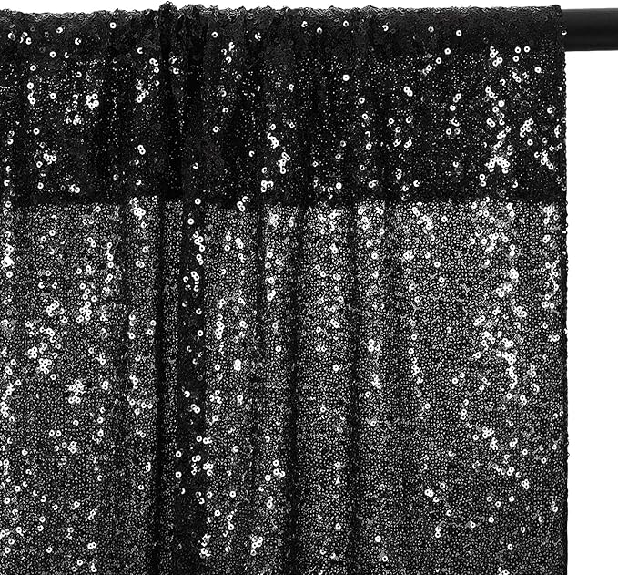 Eternal Beauty Black Sequin Backdrop, 4x7 Ft Halloween Glitter Background Curtains for Shimmer Photography Party Wedding Birthday Back Drop Decor