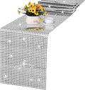 Durony Disco Table Runner 11 x 108 Inch - Mirror Silver Glitter Foil With Sparkle Sequin for Bachelorette, 70s, Cowgirl Party Decorations