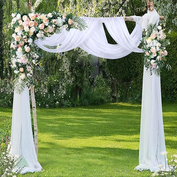 3 Panels Wedding Arch Draping Fabric White Sheer Backdrop Curtain Arch Drape for Wedding Ceremony Reception,Bridal Shower Party Decorations 28" X 19ft