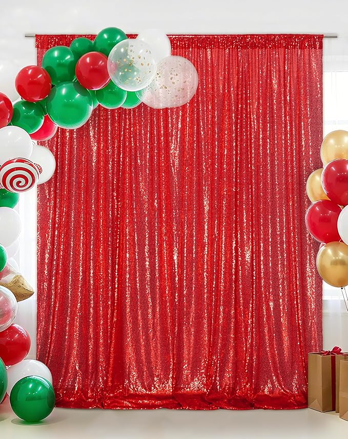 Eternal Beauty Red Sequin Backdrop, 20x10 Ft Glitter Background Curtains for Christmas Shimmer Photography Party Wedding Birthday Back Drop Decor