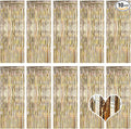 10 Pack Champagne Gold Backdrop Curtain 3.2ft x 8.2ft Metallic Tinsel Foil Fringe Curtains Photo Booth Background for Birthday Party Decoration Engagement Wedding Christmas Decor (Champagne Gold)