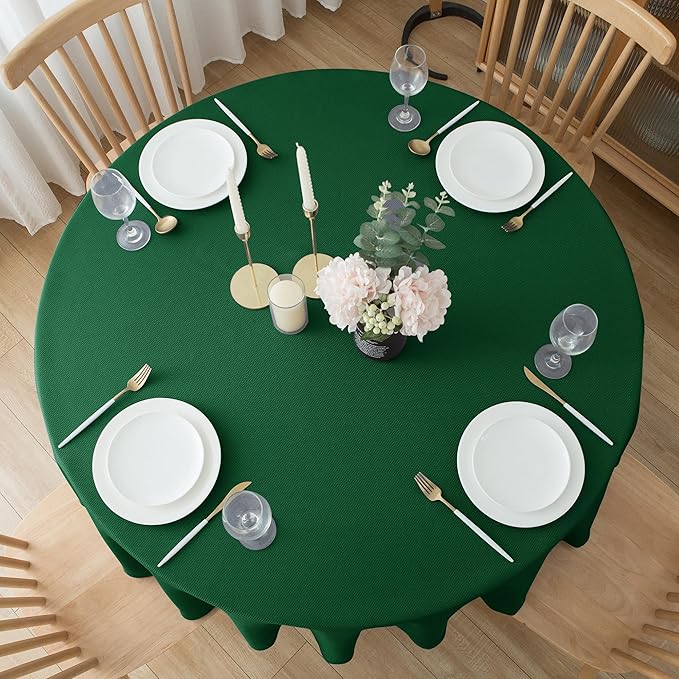 Biscaynebay 6 Pack Textured Fabric Round Tablecloths 60", Hunter Green Water Resistant Tableclothes Small Circle Folding Table Covers Linen for Dining, Kitchen, Wedding, Parties etc Machine Washable