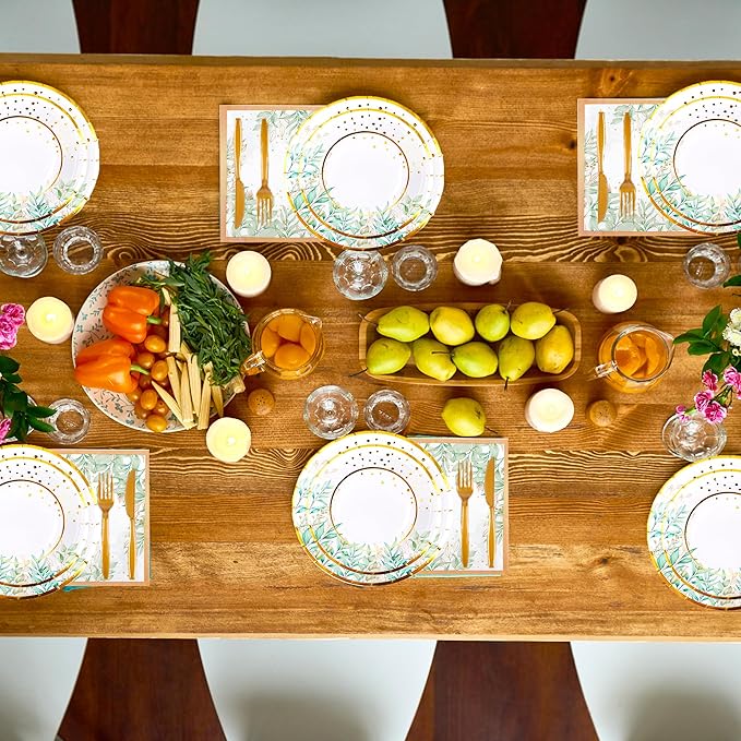 280 Pcs Greenery Plates and Napkins Party Supplies - Serves 35 People - Sage Green Gold Paper Plates Party Cups Forks Knives Spoons Straws Greenery Theme for Baby Showers, Bridal Showers, Tea Parties