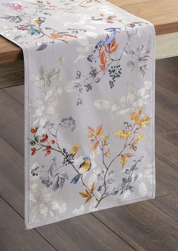 Maison d' Hermine Table Runner 100% Cotton Double Layer Table Runners 108 inches Long for Thanksgiving Christmas Decorations Home Kitchen Dining Party Wedding (Equinoxe - Grey, 14.5" x 108")