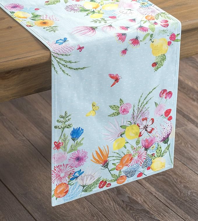 Maison d' Hermine Table Runner 100% Cotton Double Layer Table Runners 108 inches Long Decorative for Home Kitchen Dining Party Wedding Bridal Shower Spring Summer (Jardin D'Ete - Mint, 14.50" x 108")