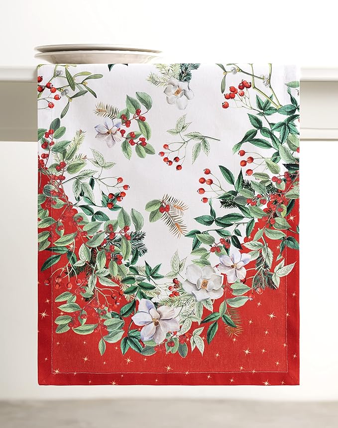 Maison d' Hermine Table Runner 100% Cotton Single Layer Table Runners 108 inches Long for Thanksgiving Christmas Decorations Home Kitchen Dining Party Wedding (Noel, 14.5" x 108")
