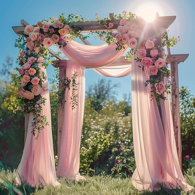 Wedding Arch Draping Fabric 6 Panels 28.7" x 20FT Blush Pink Sheer Chiffon Backdrop Drapes for Wedding Ceremony Birthday Party Bridal Shower Outdoor Decoration