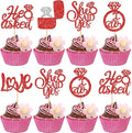 30 PCS He Asked She Said Yes Cupcake Toppers Diamond Ring Cupcake Picks Love I Do Bridal Shower Cupcake Decorations for Wedding Enaggement Theme Party Cake Decorations Supplies Red