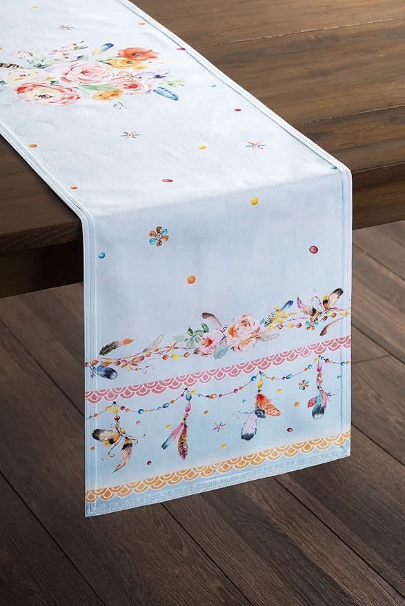 Maison d' Hermine Table Runner 100% Cotton Double Layer Table Runners 108 inches Long Decorative for Home Kitchen Dining Party Baby Shower Wedding Bridal Shower Spring Summer (Ibiza, 14.50" x 108")