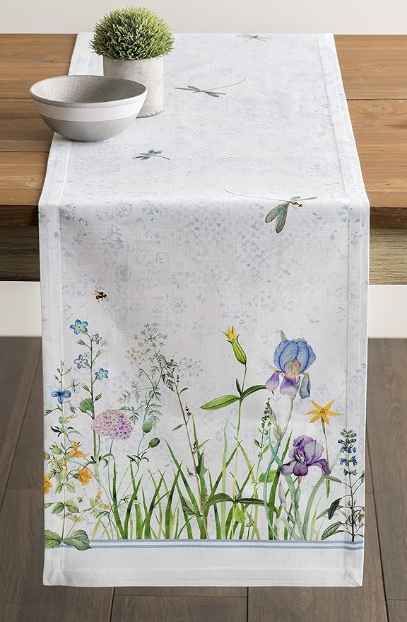 Maison d' Hermine Table Runner 100% Cotton Single Layer Table Runners 72 inches Long Decorative for Home Kitchen Dining Party Wedding Bridal Shower Spring Summer (Fleurs De Mai, 14.50" x 72")