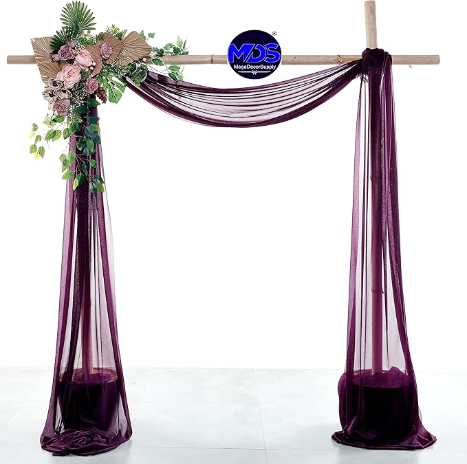 MDS Halloween Chiffon Draping Fabric - 2 Panel, 30" Wide x 75ft Long - Sheer Spooky Arbor & Canopy Drapery for Haunted House Backdrops, Party Ceilings, DIY Costumes & Themed Events - Eggplant