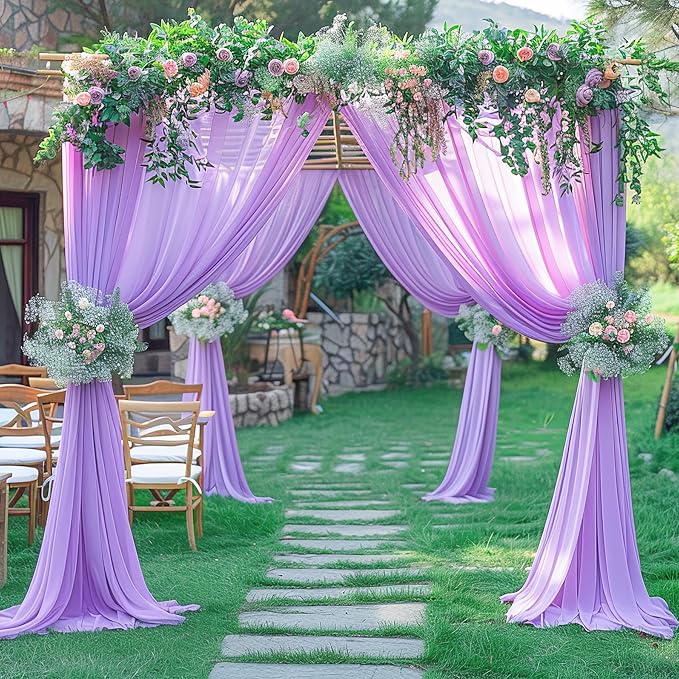 Lavender Wedding Arch Draping Fabric Purple Sheer Wedding Arch Drapes for Ceremony Bridal Party 19Ft Length x 28" Width 2 Panel